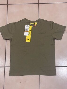 Off-White Kids Olive Green Logo Tee with Yellow Tag